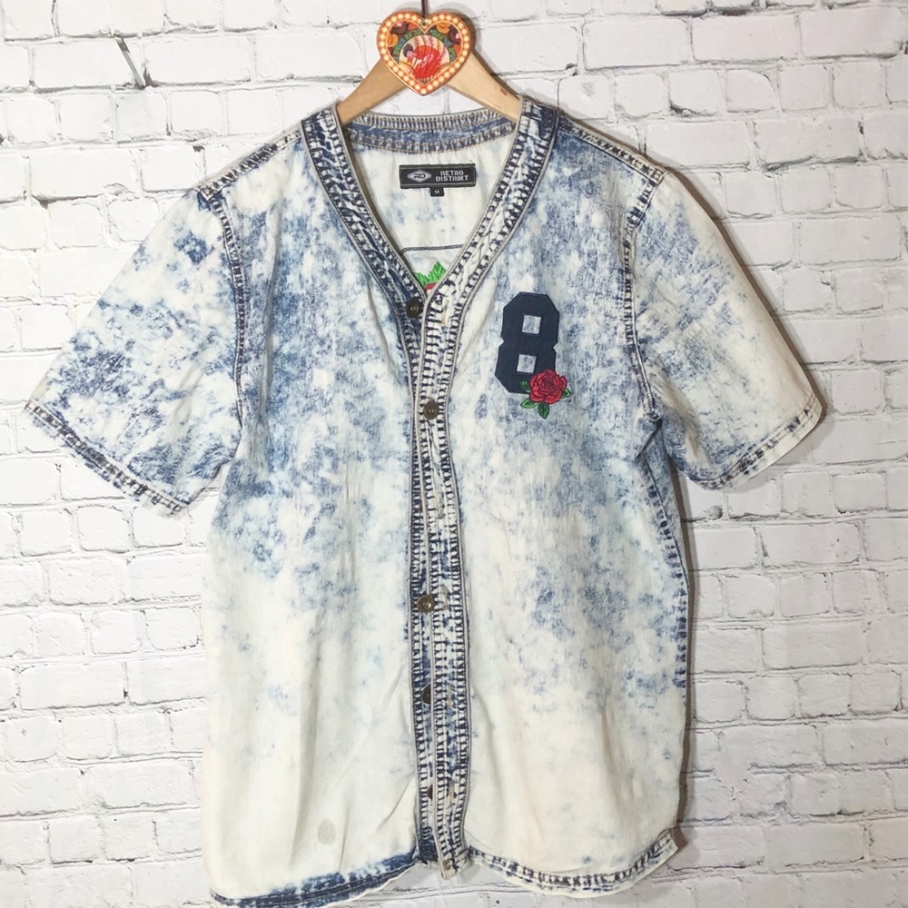 Retro District Acid Wash Button-down Shirt M Short Sleeves